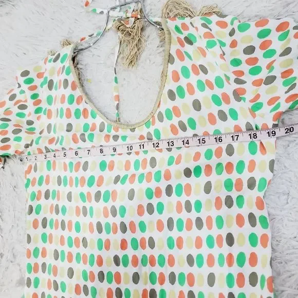 5x25 Skemo dotted mini fringe long sleeve open back ruffle dress size medium - Picture 12 of 14